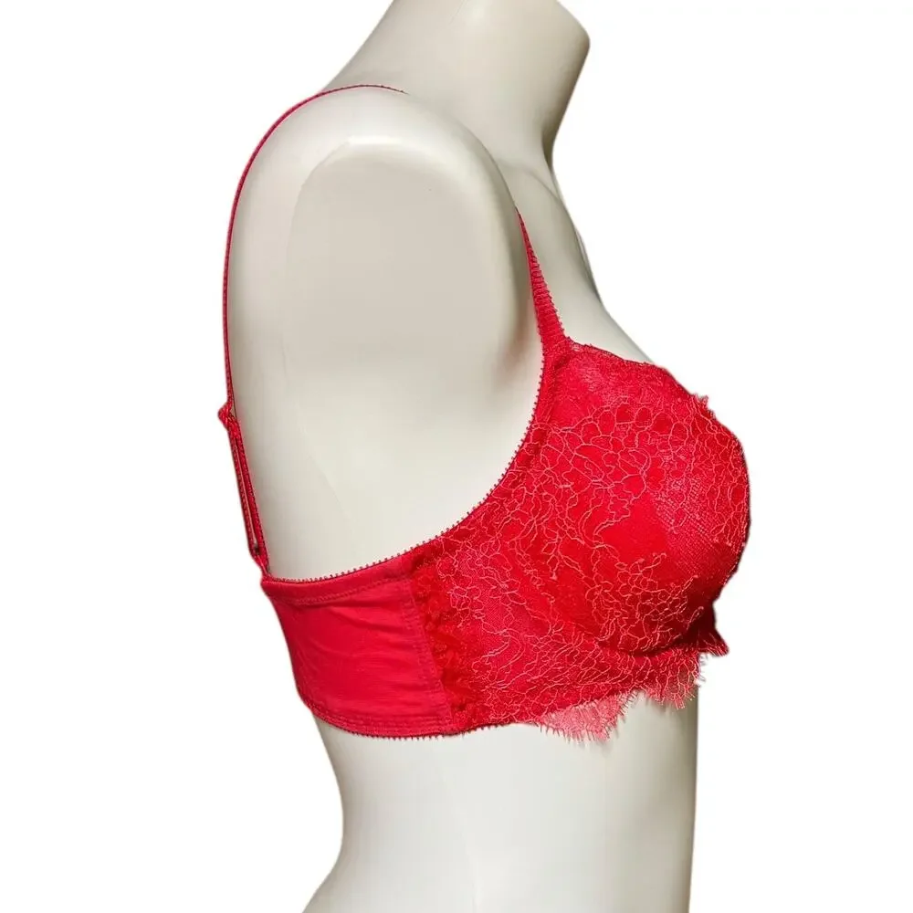 Victoria's Secret Dream Angels Unlined Demi Bra Red Pink Lace 36C